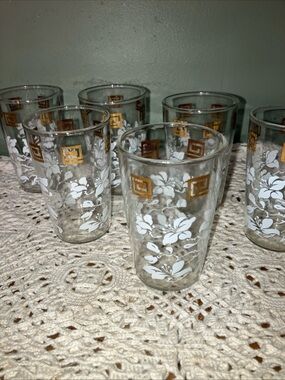 Vintage Anchor Hocking Hibiscus 3.75 Tall Set Of 6 Juice Glasses